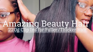 How to Apply Clip Ins | Amazing Beauty Hair 220g for Thicker &amp; Fuller Hair! #hairextensions