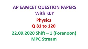 AP EAMCET 2020 Physics (set-02) question paper - MPC with key 22.09.2020 shift-01 #APEamcetMPC