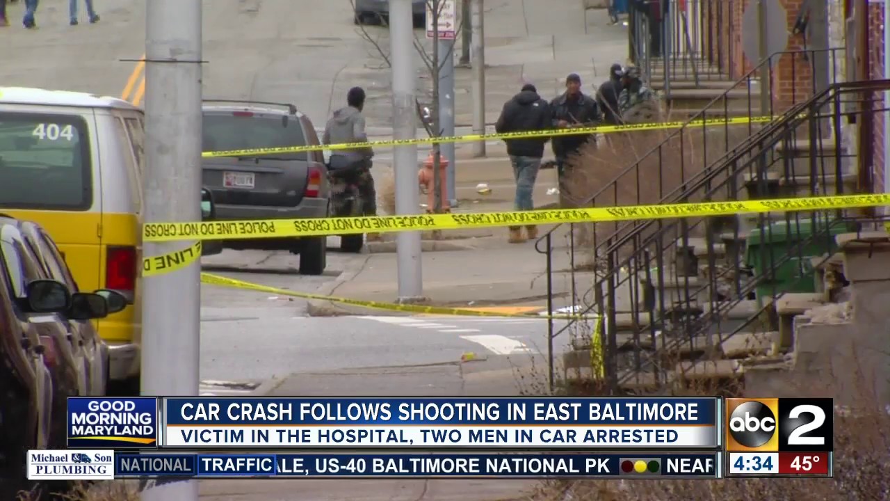 Car crash follows shooting in east Baltimore YouTube