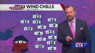 Bitterly cold wind chills by Wednesday morning