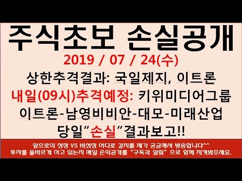 [주식초보] 국일제지 매도 이트론 주가 키위미디어그룹 상한가 남영비비안 주식종목 대모 미래산업 매수예정 당일손익 공개방송 지금 시작하겠습니다.