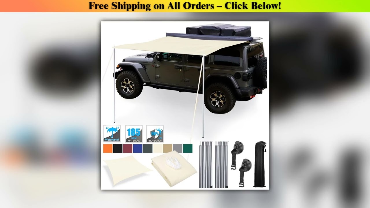 2x3M Rtractable Vehicle Awning with Tent Poles Portable Waterproof Canopy Tarp Car Shelter for Truc