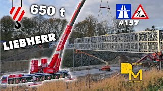 Liebherr LTM 1650-8.1 powerful crane on highway Heavy lifting on another level installing foodbridge