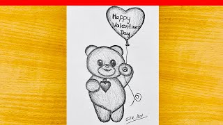 How to draw a Teddy bear holding heart balloon | Pencil sketch | Valentine's Day Special drawing