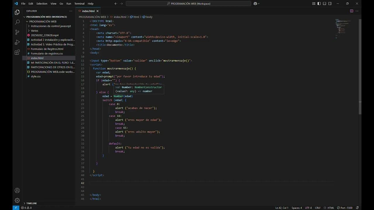 4 index html PROGRAMACIÓN WEB Workspace Visual Studio Code 2025 02 09 ...