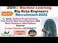 🤩ZOHO Machine Learning Big Data-Engineers Recruitment-2022 | 👍🌹Apply Now