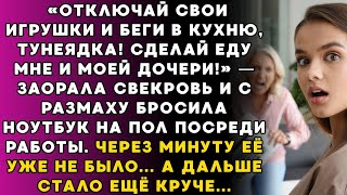 картинка: Выключай игры и сразу на кухню без разговоров – крикнула свекровь и швырнула ноутбук