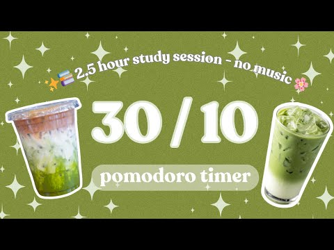 Matcha Pomodoro Timer - 4 x 30 min | 2.5 hours | no music | no ads ...