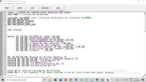 Menu de operaciones básicas en emu8086