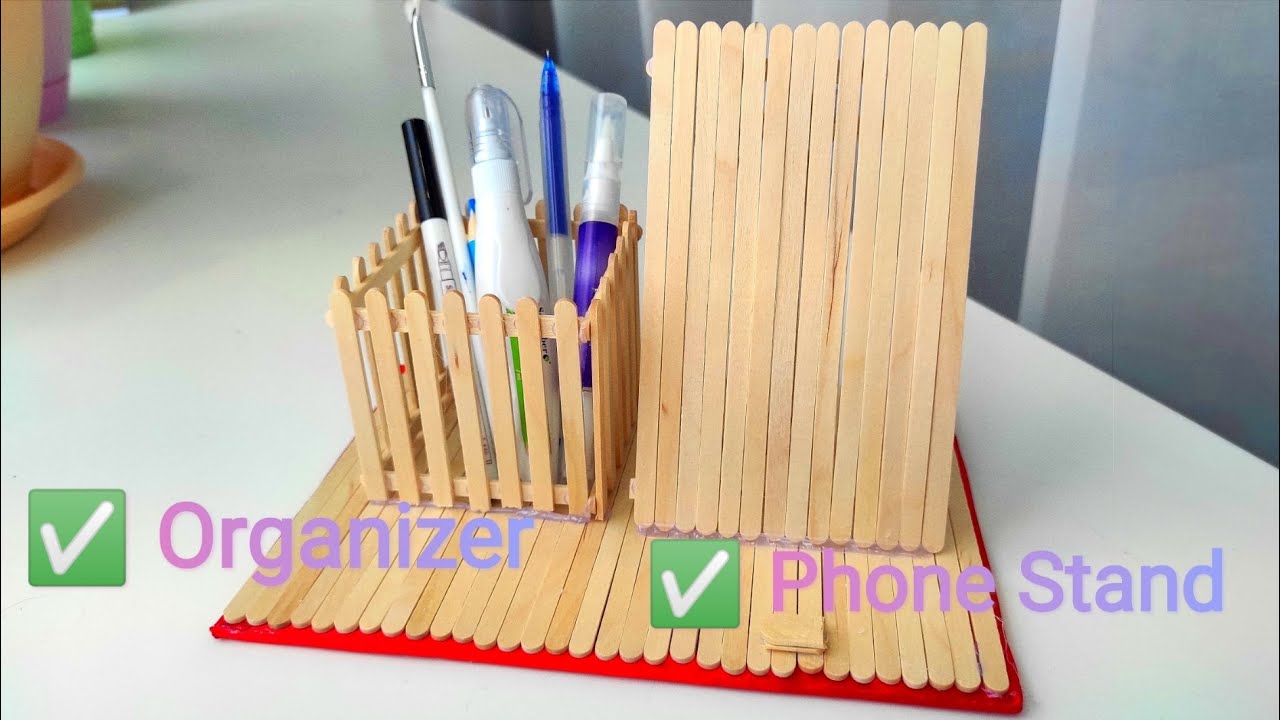 Phone stand & Organizer DIY Crafts from Popsicle Sticks YouTube