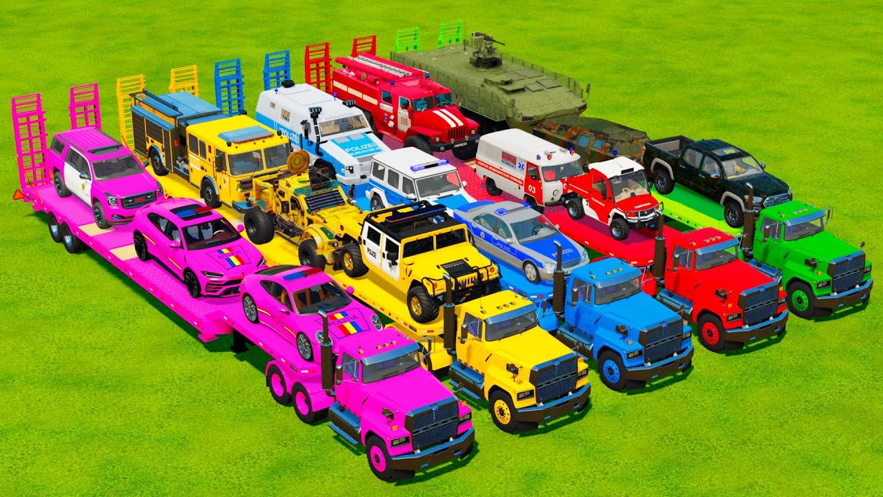 TRANSPORTING POLICE CARS, FIRE TUCKS & MILITARY VEHICLES WITH AIRPLANE! Farming Simulator 22
