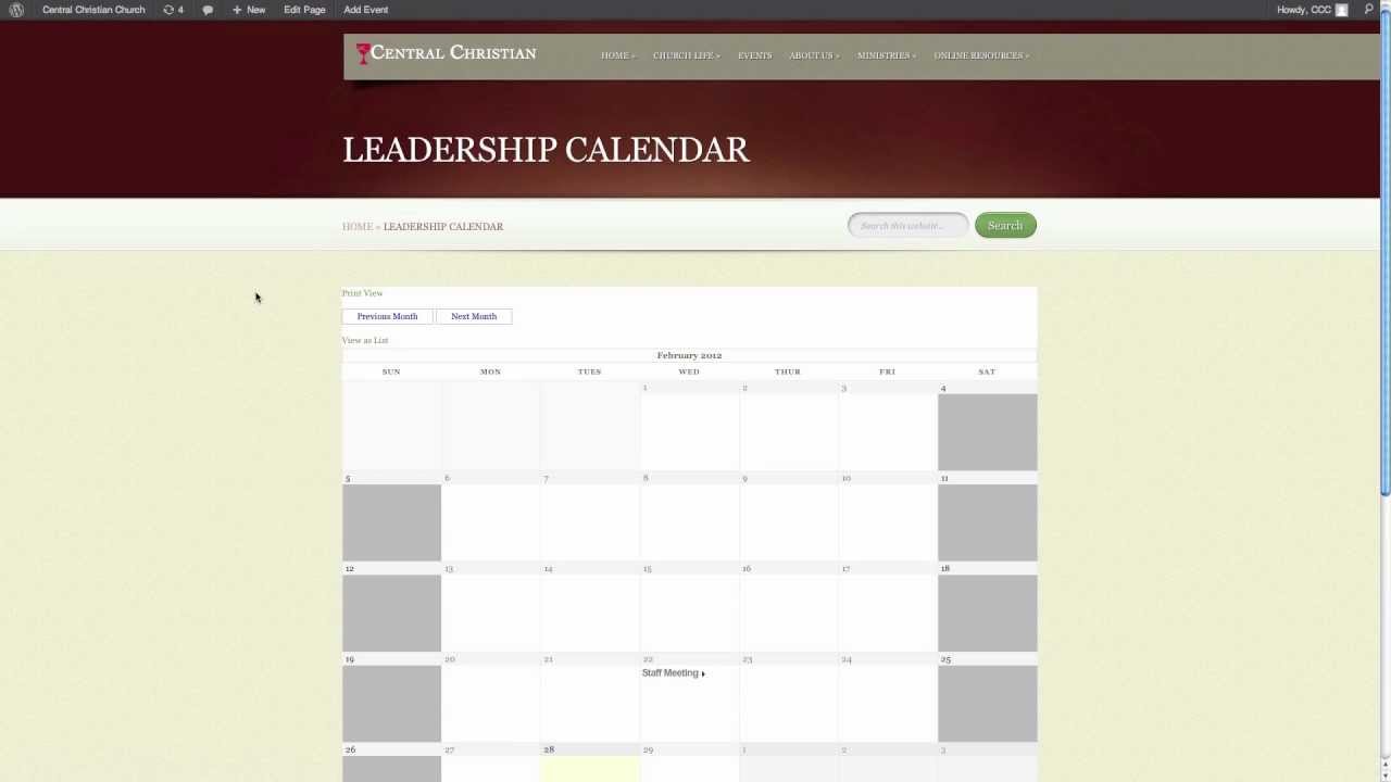 Event Calendar - Adding a Calendar to a Page
