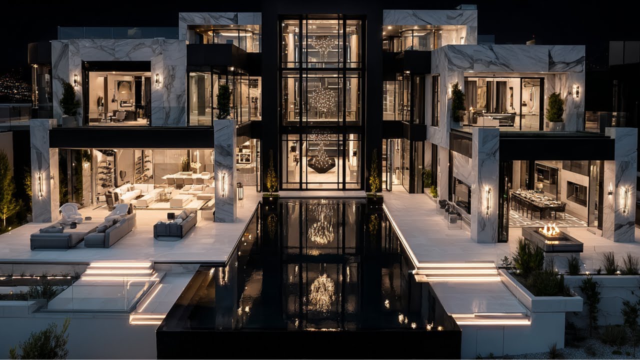 Breathtaking Luxurious Modern Contemporary Mega Mansion with Beautiful Black Marble Interiors.