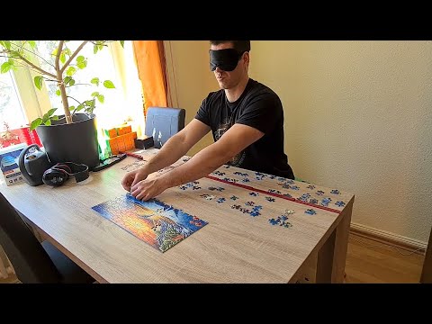 Solving a jigsaw puzzle blindfolded - YouTube