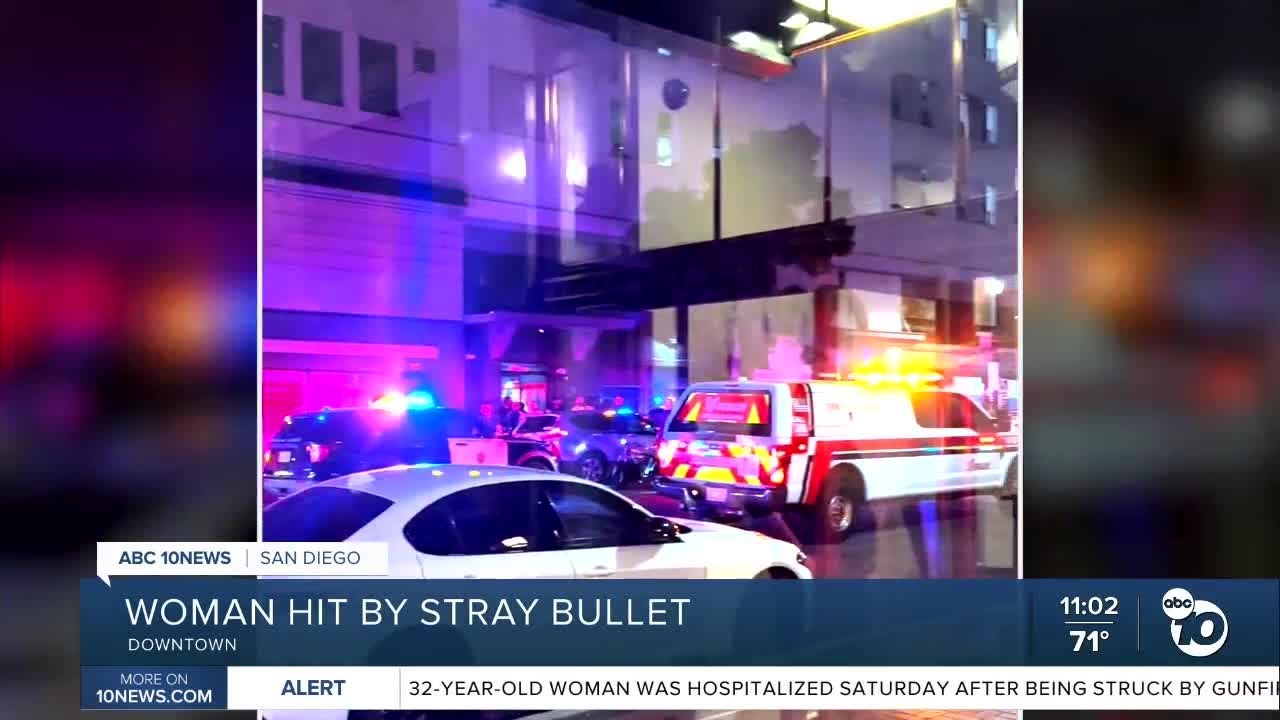 Woman hit by stray bullet in downtown - YouTube