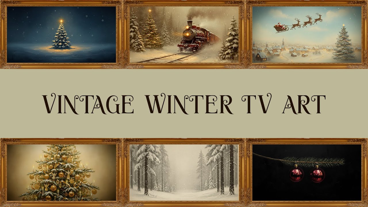 Vintage Gold Picture Frame Winter TV Art Screensaver | 1 HOUR 4K | Winter Holiday Art for TV