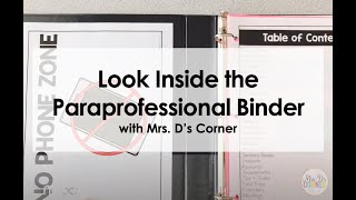 Para Binder for the Special Education Classroom | Paraprofessional Binder