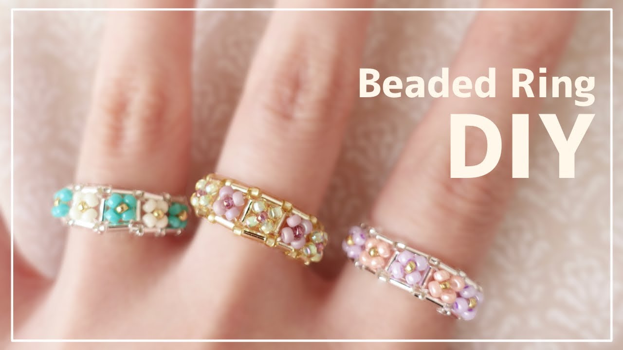 DIY✿ How to make Little Flowers Beaded Ring |Seed beads Bugle beads|竹ビーズとシードビーズのプチフラワーリング＊作り方|テグス編み