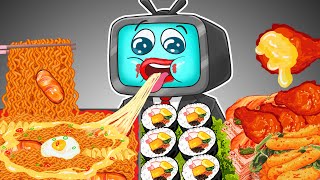 TVMan Mukbang Black Bean Noodles & Cheetos Chicken | Convenience Store Food | Cartoon Animation
