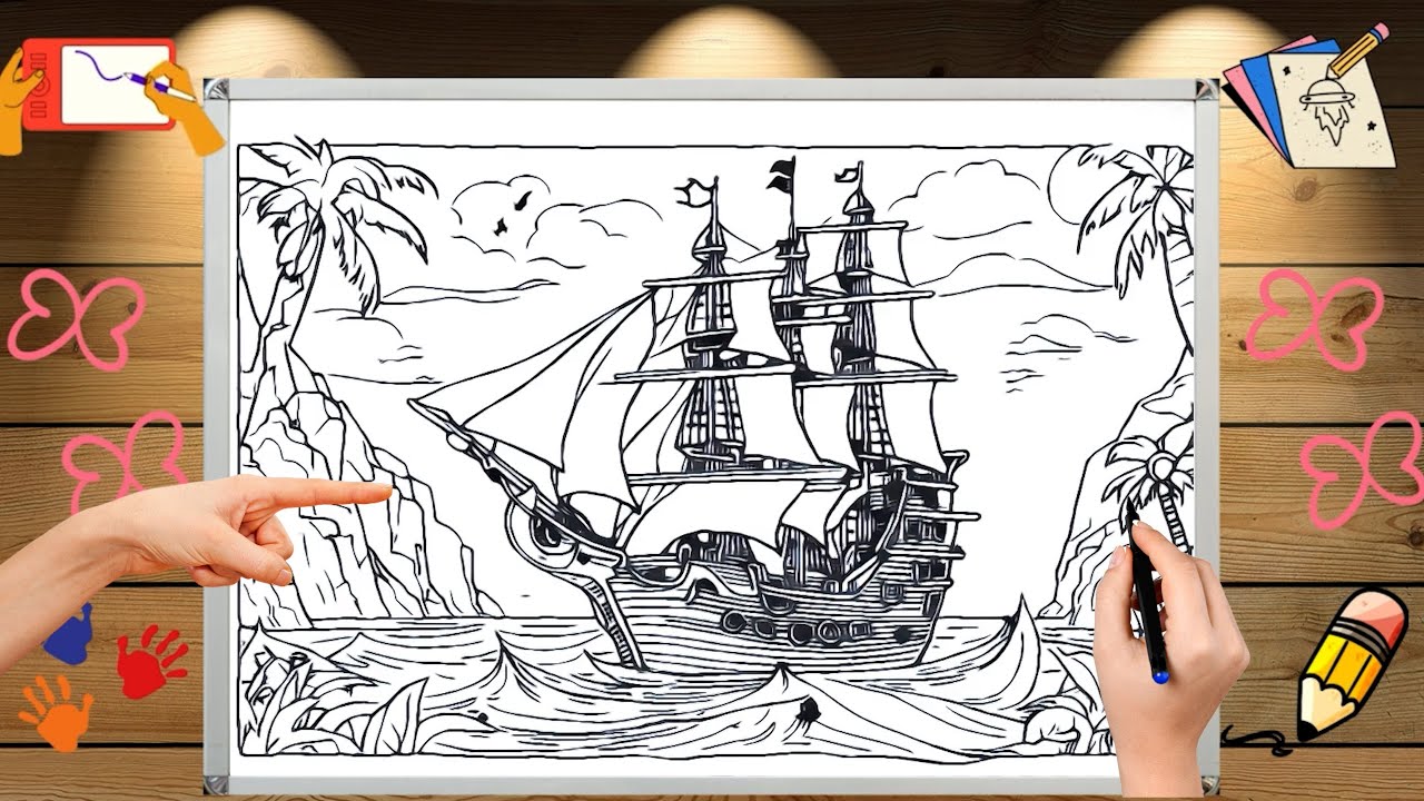 Ship | Ep - 313 By Kidi Crafts | Colouring & Sketching | Beautiful Drawing | Easy Drawing Edit&313