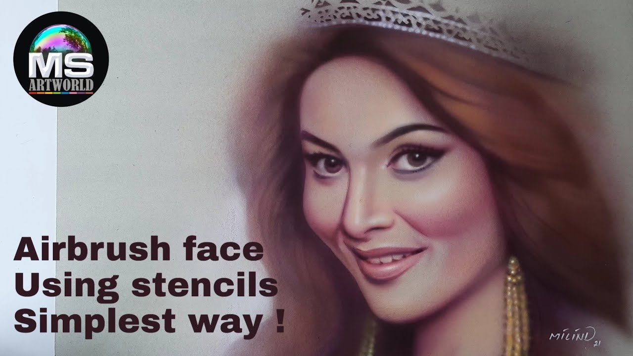 Airbrush Lady face | Using stencils | Simplest way | MS Artwold