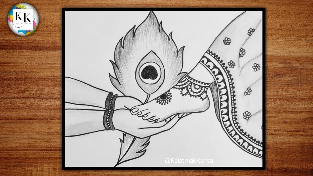 Krishna Ji holding Radharani's feet/Krishna holding radha feet drawing/radha feet Pencil Sketch Draw