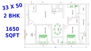 33x50 Ghar Ka Naksha || 33 x 50 House Plan 2bhk || 33*50 House Map || VC Cad Plan ||