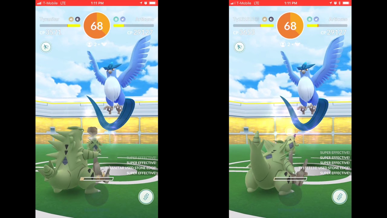Duo Blizzard Articuno in partly cloudy with smack down Tyranitar (23 sec left)