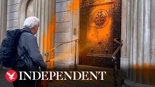 Just Stop Oil activists spray orange paint Bank of England
