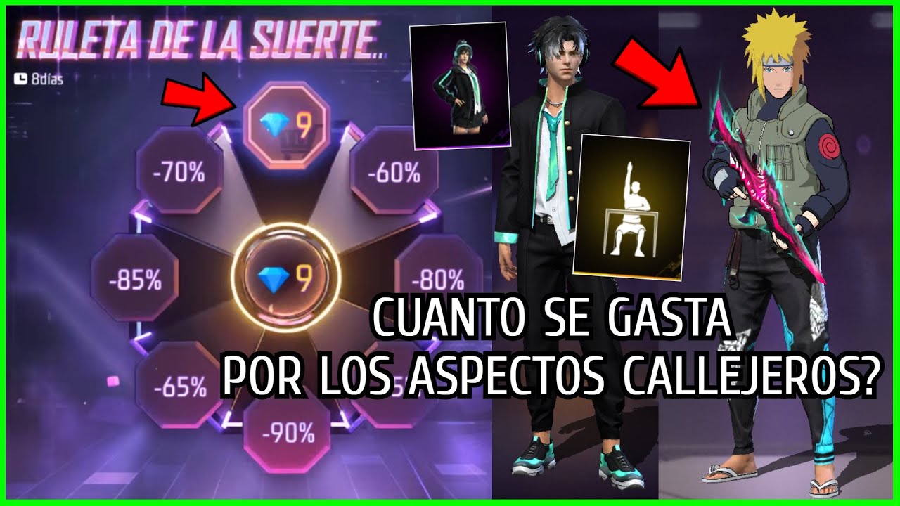 RAPIDO ASPECTOS CALLEJEROS CON 9 DIAMANTES RULETA DE LA SUERTE! NOCHES DE TERROR RULETA FF LATAM