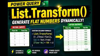 Excel Power Query Trick Using List.Transform() 🔥 Generate Flat Numbers Automatically