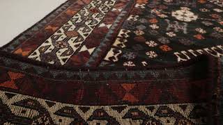 Vintage Qashqai Persian Runner Rug in Black with Medallions - Rug & Kilim - 33603
