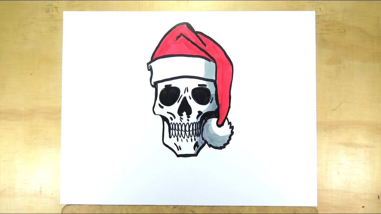 Cómo dibujar una calavera navideña - Draw a Christmas skull - YouTube