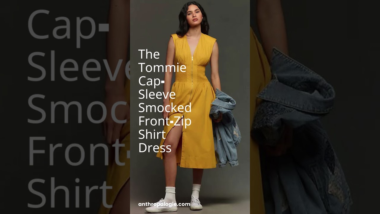 The Tommie Cap Sleeve Smocked Front Zip Shirt Dress MANGO #anthropologie  #shorts - YouTube