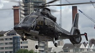 H155 helicopter landing, engine start and takeoff at London Heliport GHCNX