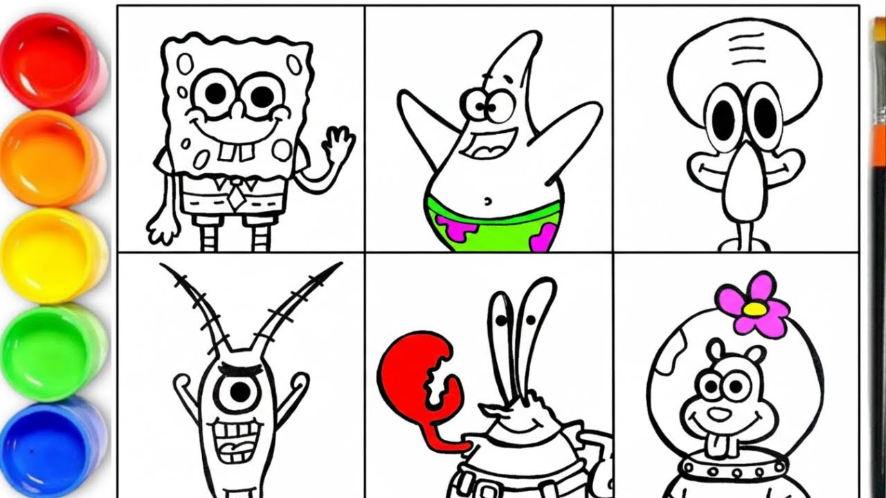 How to draw SpongeBob Characters | SpongeBob, Patrick Star, Squidward, Mr. Krabs, Sandy Cheeks