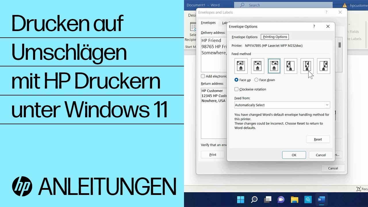 Bedrucken von Umschlägen unter Windows 11 | HP Drucker
