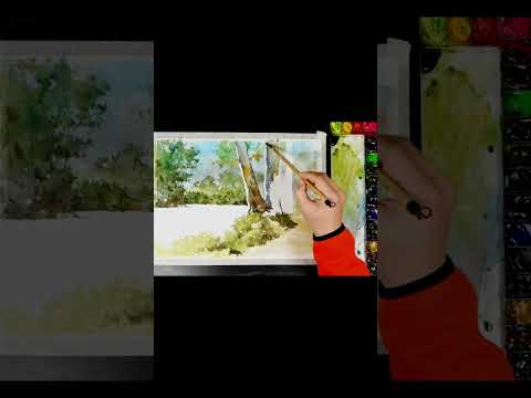 #shorts Without <strong>Sketch</strong> ​Landscape Watercolor - ​Forest <strong>road</strong> ​(color mixing) NAMIL ART
