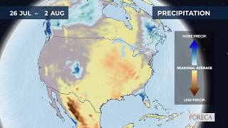 Monthly precipitation forecast for the USA 7/21/2026