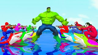 Superheroes Spiderman vs Shark Spider-Man Roblox Rescue 5 Big Hulk On The Island | Melo Films