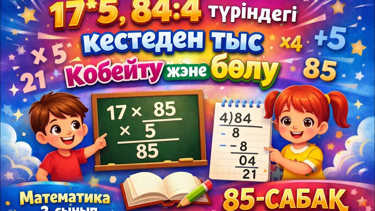 17*4, 84:4 түріндегі кестеден тыс көбейту және бөлу.