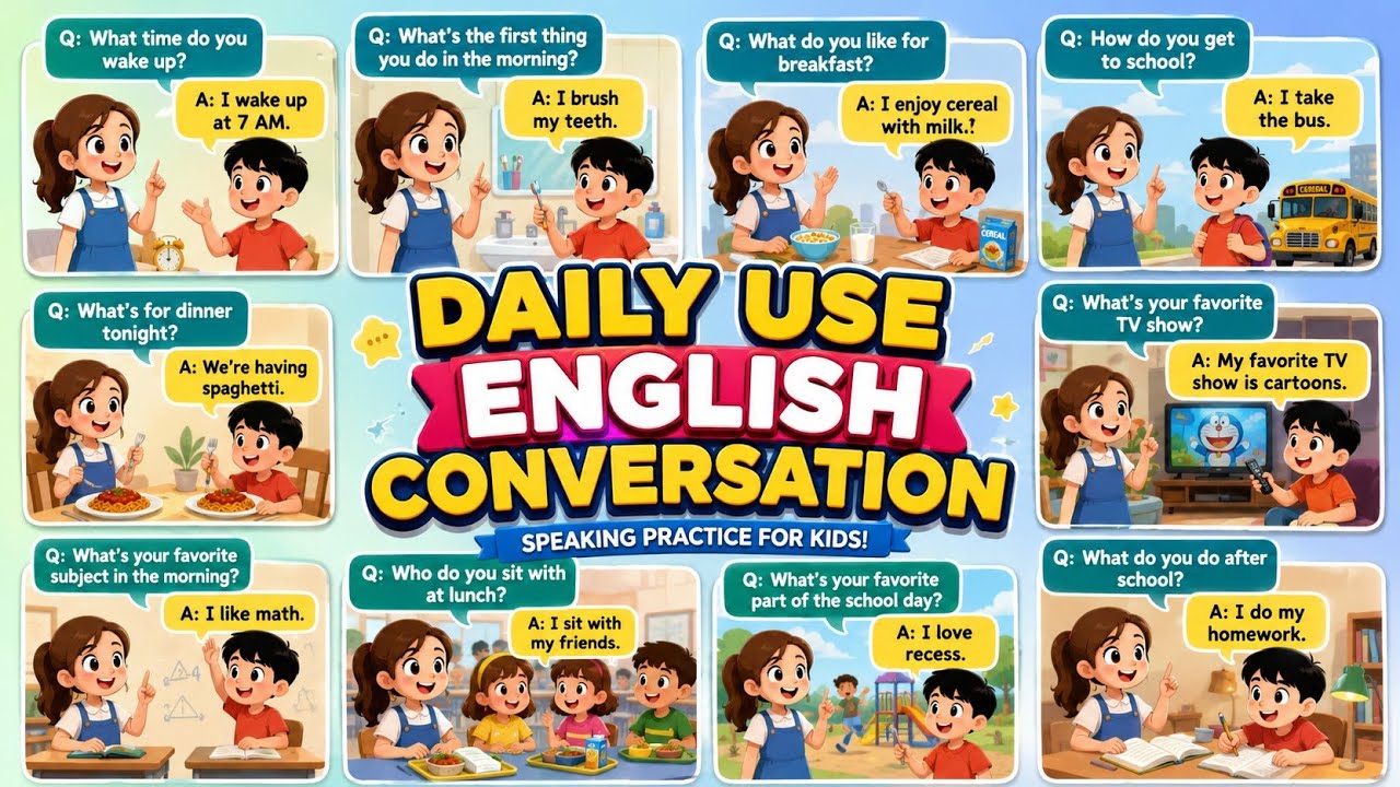 English Conversation for Kids | Daily Use Sentences Speaking Practice ...