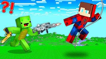SPIDER-MAN Speedrunner vs Hunter with GUNS : JJ vs Mikey in Minecraft Maizen!