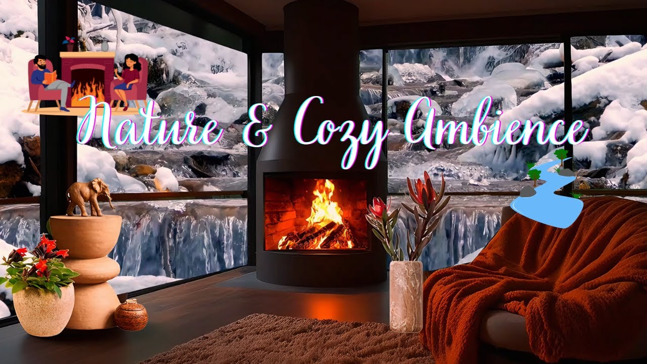 🔥 Nature & Cozy Fireplace Ambience | Relaxing Fire Crackling & Flowing Water Sounds for Sleep & Calm