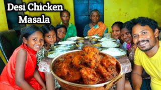 DESI CHICKEN MASALA CURRY||Dinner Eating Show|Village Cooking