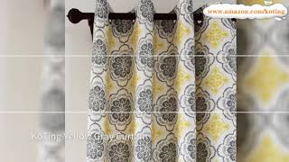 Geometric Yellow Petals Gray Leaves Linen Cotton Blackout Curtains   KoTing