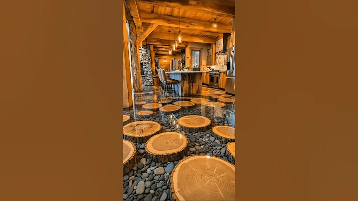 Incredible log end and epoxy flooring!#interiordesign #rustic#diy
