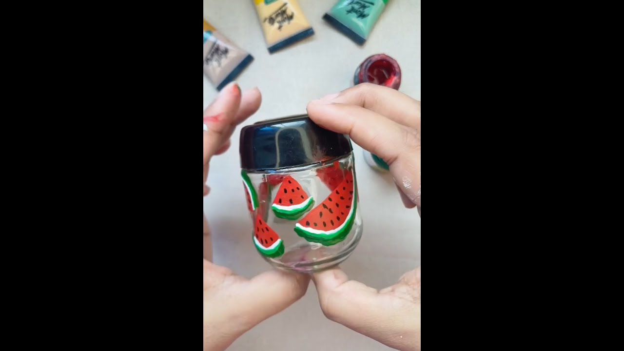 Painting On Glass Jar||Jar Painting||Glass Painting||WaterMelon Painting On Glass Jar.✨🍉🖌️