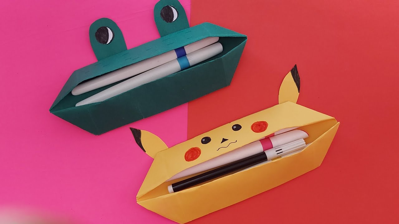 How To Make Origami Pencil Case / DIY Cute Pikachu  Frog Pencil Box / Easy Paper Craft
