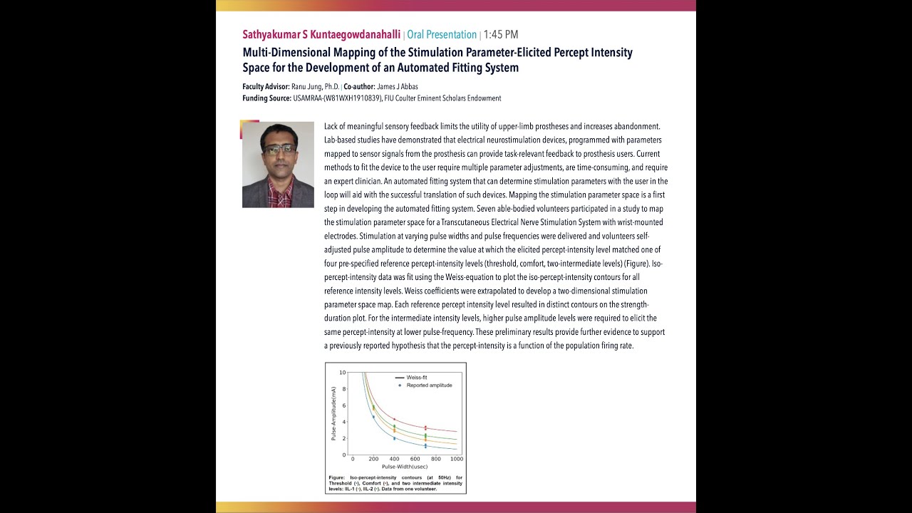 Sathyakumar S Kuntaegowdanahalli | Oral Presentation | Biomedical Engineering Graduate Research Day